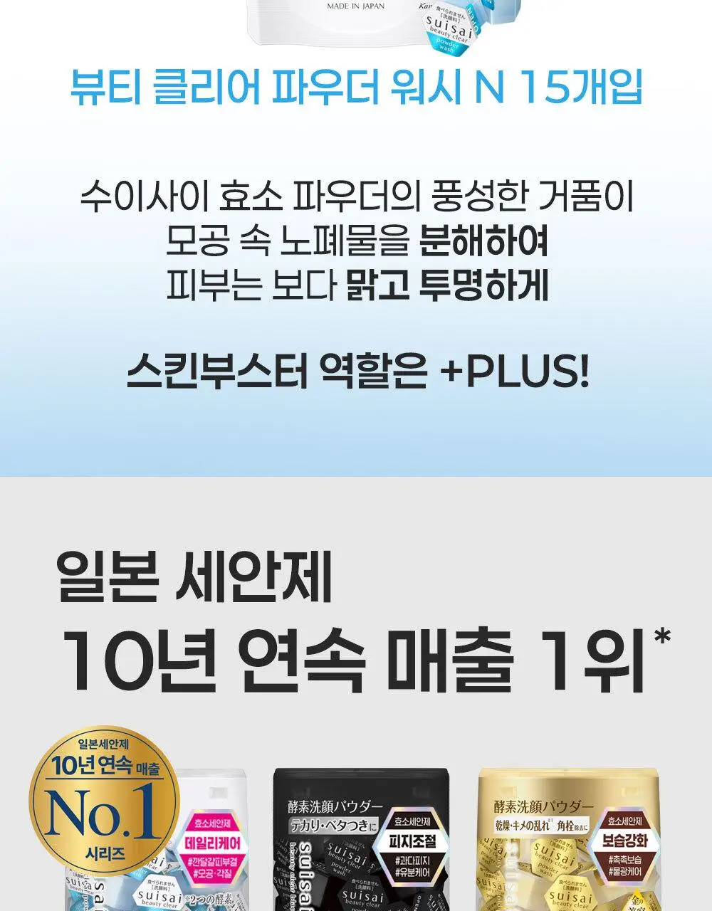 [15p/깐달걀효소세안제] 수이사이 뷰티 클리어 파우더 워시 15개입 5종 (오리지널, 블랙, 골드, 그린, 핑크) 상세페이지 2